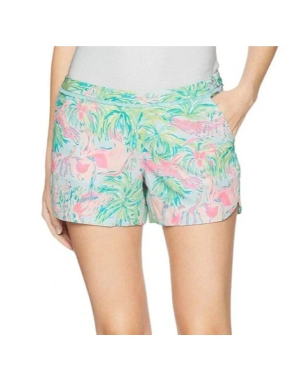 Lilly Pulitzer Womens Tropical Flamingo Shorts Women 6 Cotton Bld Resort Preppy